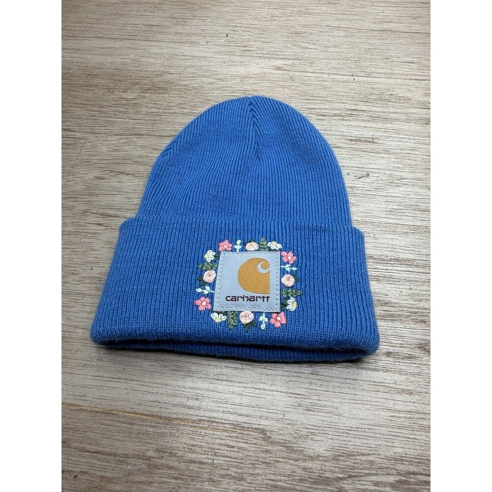 Blue Carhartt Flower Embroidered Toddler Infant Beanie